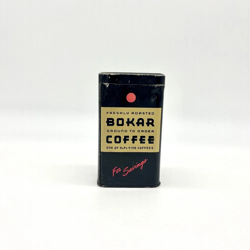 Bokar Coffee Tin Bank Freshly Roasted Ground‎ to Order Vintage Black Decor
